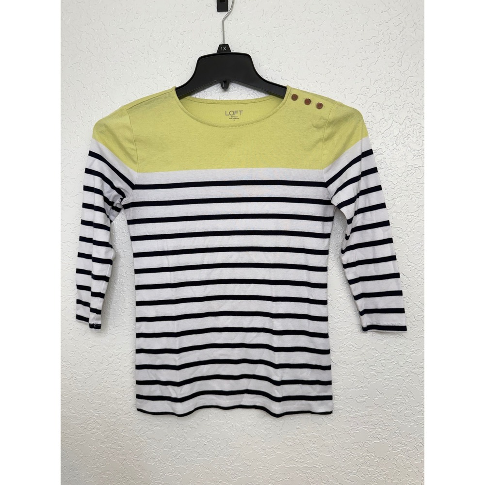 LOFT‎ Outlet Womens Striped 3/4 Sleeve Top Yellow White Black Casual